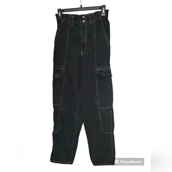 BDG Urban Outfitters Skate Baggy Cargo Jeans Black  Sz W26 100% Cotton - Picture 1 of 3